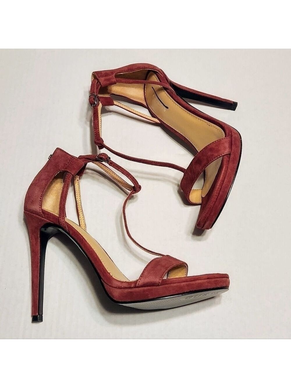 Guess Red Suede Ankle Strap Stiletto Heels Size 7 - Picture 2 of 10